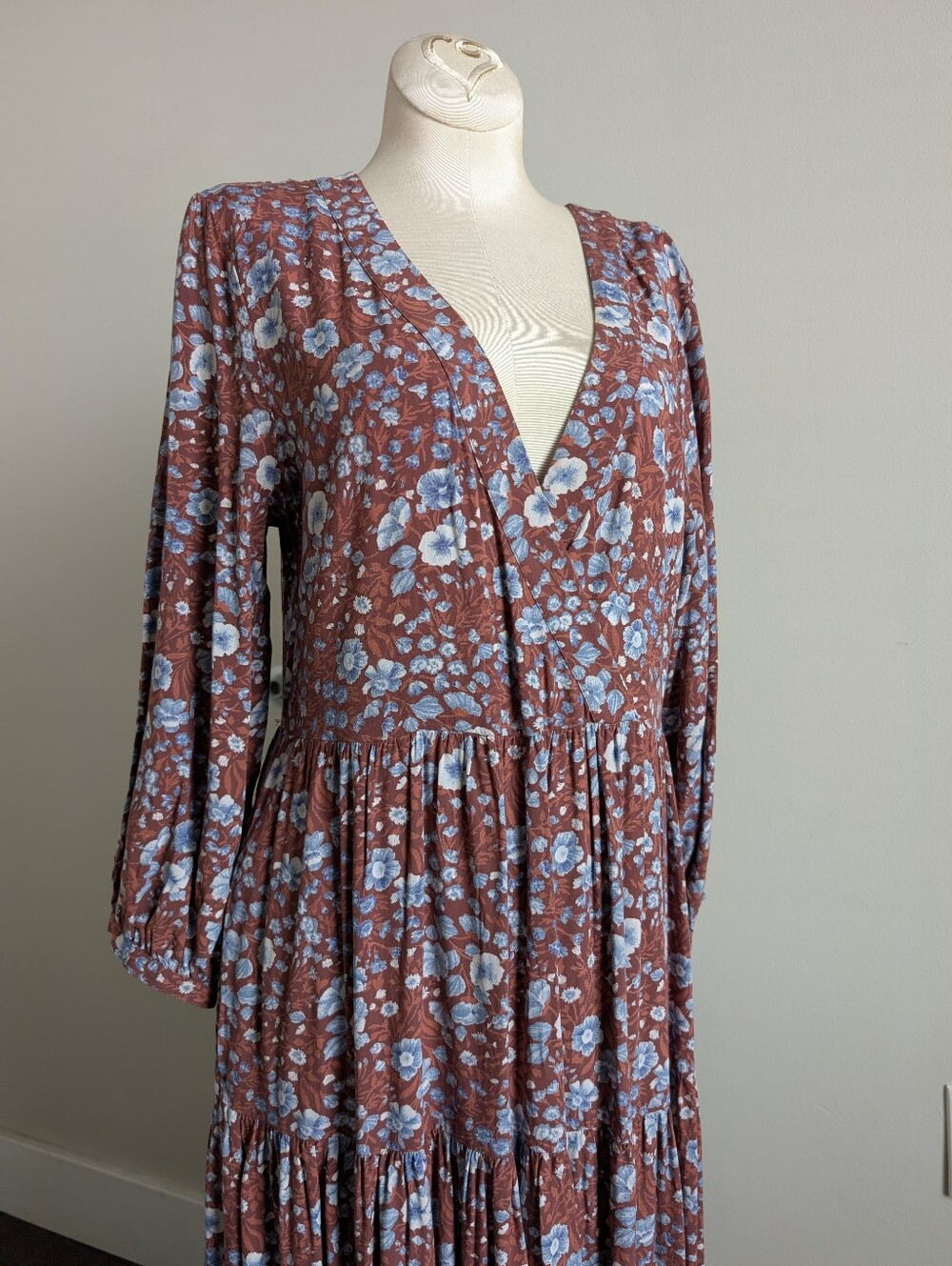 Madewell Challis Wrap Midi Tiered 3/4 Sleev Woodland Floral Fall Dress Size XS-S